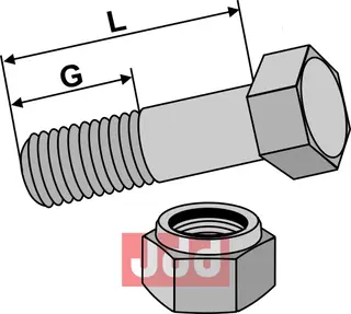 Bolt M12x1,25x45 - 12.9 m. Låsemutter