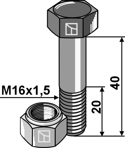Sekskantskrue M16x1,5x40 12.9 m/mutter