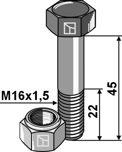 Sekskantskrue M16x1,5x45 12.9 m/mutter