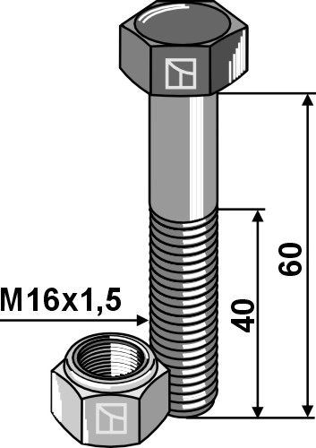 Sekskantskrue M16x1,5x60 12.9 m/mutter