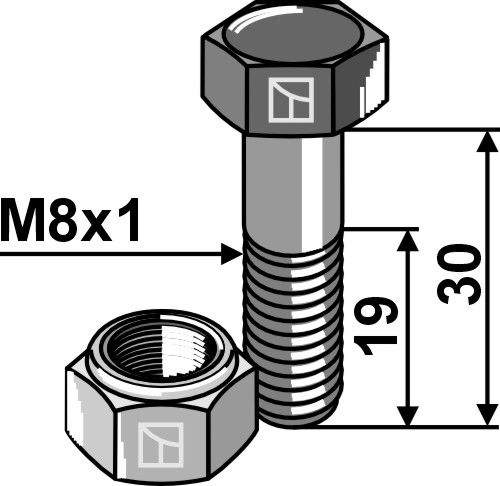 Sekskantskrue M8x1x30 10.9 m/mutter