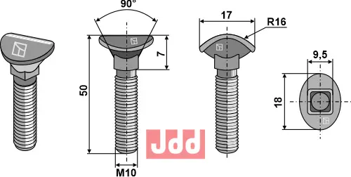 Spissbolt - M10x50 - 10.9 - JDD Utstyr