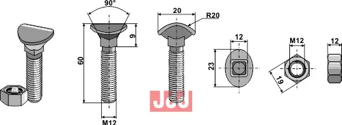 Spissbolt - M12x60 - 8.8 - JDD Utstyr