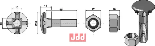 Plogbolt M10 x 1,5 x 45 med Mutter - JDD Utstyr