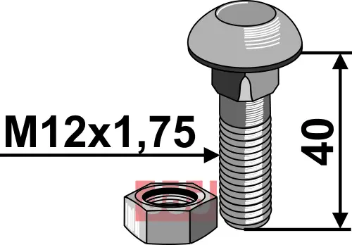 Bolt M12x1,75x40 - 10.9 m.Mutter - JDD Utstyr