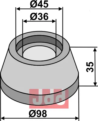 Flens Ø98 for NIAUX Ø98, høyde 35, firkant 26x26