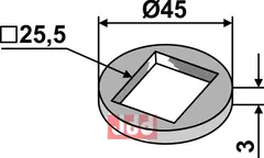 Reduksjons skive for 25x25 firkantet aksel
