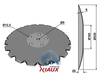 Tallerken tagget Ø530x6 m. fladt center Accord/Niaux/Kverneland