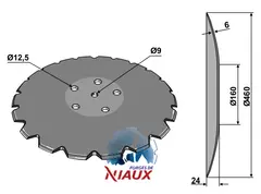 Tallerken tagget Ø460x6 m. fladt center Accord/Niaux/Kverneland