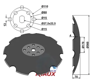 Notched disc til Agrisem Ø560x4, 10 notches, 70 concavity