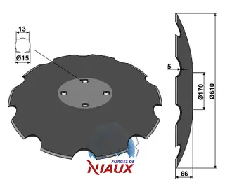 Notched disc til Agrisem Ø610x5, 10 notches, 66 concavity