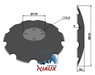 Notched disc til Forges de Niaux Ø610x5, 10 notches, 82 concavity
