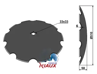 Takket skive til John Deere Ø510x6, 10 takker, firkantaksler