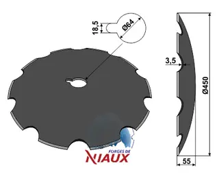 Notched disc Ø450x3,5 Jean de Bru Ø450mm, 9 notches, 3,5mm tykkelse