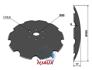 Notched disc til Forges de Niaux Ø560x6, 10 notches, 77 concavity