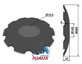 Notched disc til Farmet Ø420x4, 9 notches, Ø102