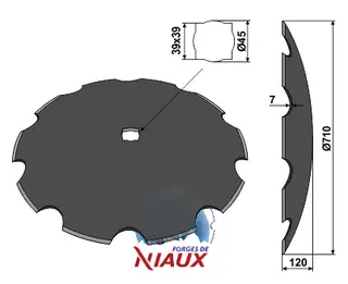 Notched disc til Simba Ø710x7, 10 notches, 120 concavity