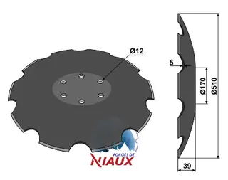 Kompakt tallerken Ø510 til Niaux Ø510, 39mm konkavitet, 10 notcher