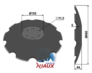 Notched disc til Forges de Niaux Ø460x5, 8 notcher, 44 konv.