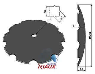 Notched disc til Massey Ferguson Ø560x5, 10 notches, concavity 62