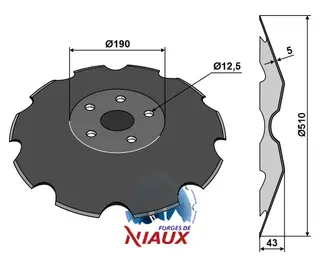 Notched disc Ø510x5 - NIAUX Ø510, 5mm tykkelse, Tempo F/R