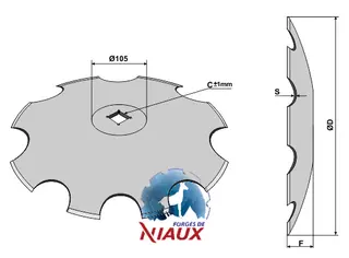 Takkede skiver Ø510 til NIAUX Ø510x5mm, 10 notcher, 28mm firkantaksel