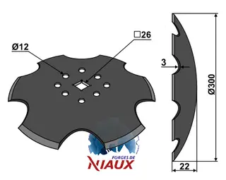 Notched disc Ø300x3 til Clemens Ø300mm, 6 notches, 3mm tykkelse