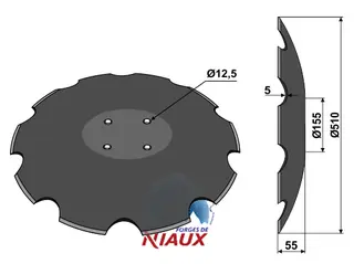 Notched disc til Niaux Ø510x5, 10 notcher, 55 concavity