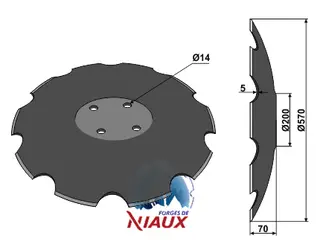 Notched disc til Forges de Niaux Ø570x5 mm, 10 notches