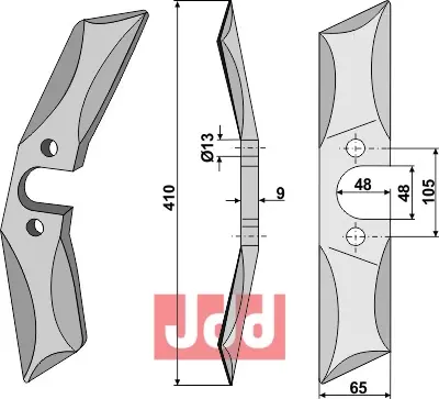 Spaderulleharve kniv boron stål venstre - JDD Utstyr