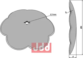 Kløverformet skål Ø660mm Ø660x6mm, 5 blader, 50mm firkant