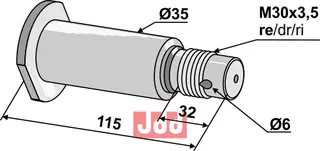 Aksel med gjenge M30x3,5