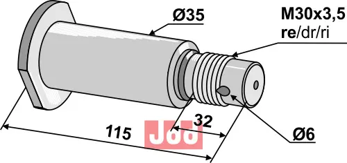 Aksel med gjenge M30x3,5 - JDD Utstyr