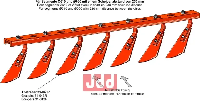Avskrapersett m. 9 stk - høyre - JDD Utstyr