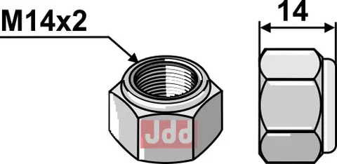 Selvlåsende sekskantmutter M14 M14x2, passer til rotorharver