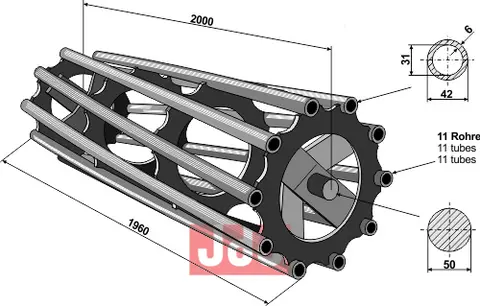 Rørformet pakkervalse 2000 Ø595, arbeidsbredde 1960