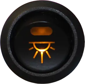 Bryter m/retur 12V, interiørlys LED-diode symbol, Maks 20 Amp.