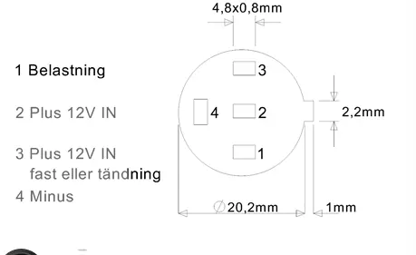 Bryter 12V, varsellys, LED-diode symbol Maks 20 Amp. 