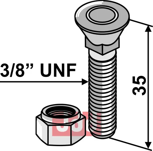 Plogbolt 3/8''UNFx35 - m. Låsemutter 