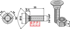 Plogbolt 3/8''UNFx35 - 8.8 m. Mutter