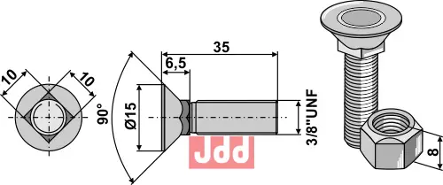 Plogbolt 3/8''UNFx35 - 8.8 m. Mutter 