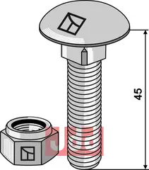 Bræddebolt M12x1,75x45 - 8.8 m. låsemutter