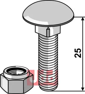 Bræddebolt M8x1,25x25 - 8.8 m. Låsemutter