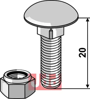 Bræddebolt M8x1,25x20 - 8.8 m. Låsemutter