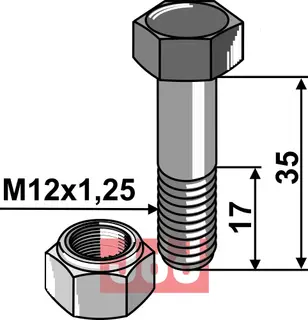 Bolt M12x1,25x35 - 12.9 m. Låsemutter