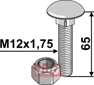 Bolt  M12x1,75x65 m. Låsemutter