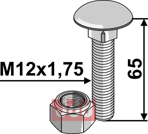 Bolt  M12x1,75x65 m. Låsemutter - JDD Utstyr