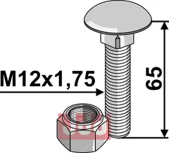 Bolt  M12x1,75x65 - 8.8 m. Låsemutter