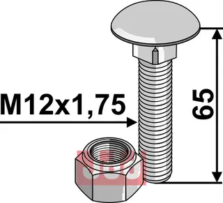 Bolt  M12x1,75x65 - 8.8 m. Låsemutter