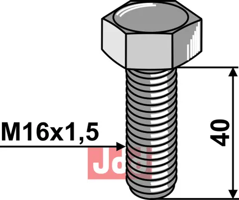 Sekskantskrue M16 10.9 M16x1,5x40, 10.9 kvalitet